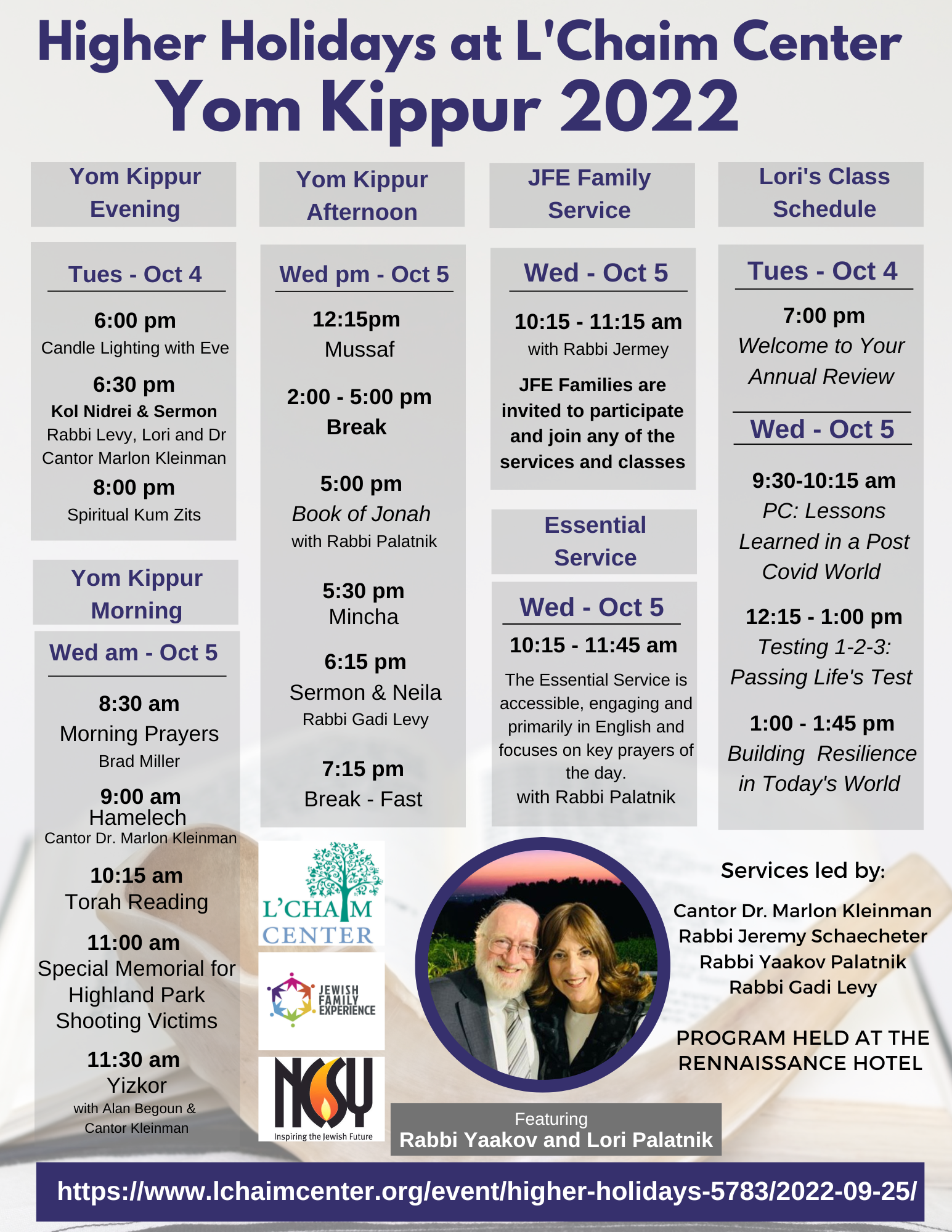 Higher Holidays at L'Chaim Center: YOM KIPPPUR Image
